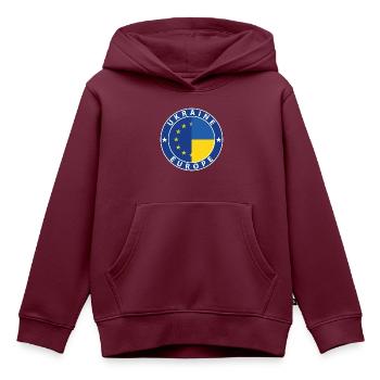Ukraine EU - Kinder Premium Organic Hoodie - Burgunderrot - Vorne - AI Model Kid Female (0cm)