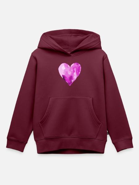 Herz Liebe Wasserfarben - Kinder Premium Organic Hoodie - Burgunderrot