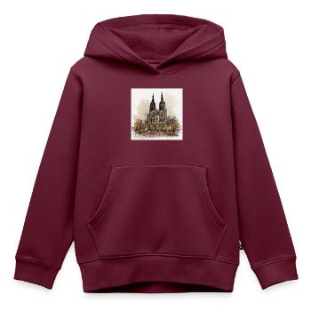 kölner dom,dom,koeln,zeichnung,sketch - Kinder Premium Organic Hoodie - Burgunderrot - Vorne - AI Model Kid Female (0cm)