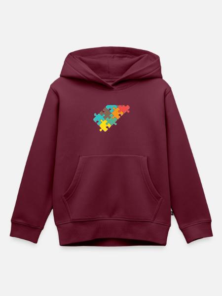 bunt Puzzel design Puzzelteil - Kinder Premium Organic Hoodie - Burgunderrot