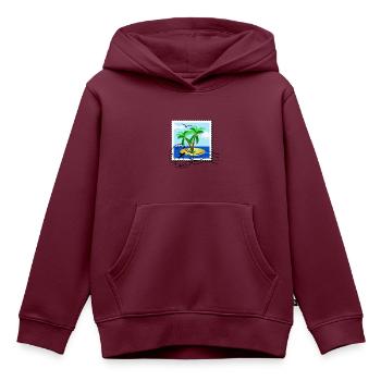 Briefmarke mit Palme auf einsame Insel und Stempel - Kinder Premium Organic Hoodie - Burgunderrot - Vorne - AI Model Kid Female (0cm)