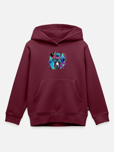 Esel,graffiti ,malerei , bunt,Nerd - Kinder Premium Organic Hoodie - Burgunderrot