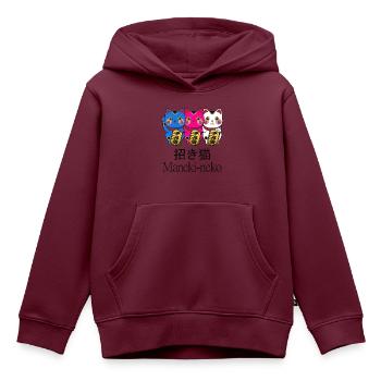 bunte winkekatzen Maneki neko - Kinder Premium Organic Hoodie - Burgunderrot - Vorne - AI Model Kid Female (0cm)