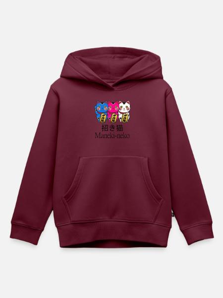 bunte winkekatzen Maneki neko - Kinder Premium Organic Hoodie - Burgunderrot