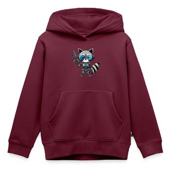 Cooler Waschbär Cyborg - Kinder Premium Organic Hoodie - Burgunderrot - Vorne - AI Model Kid Female (0cm)