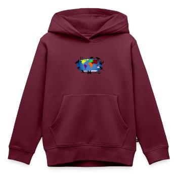 Weltkugel - Kinder Premium Organic Hoodie - Burgunderrot - Vorne - AI Model Kid Female (0cm)