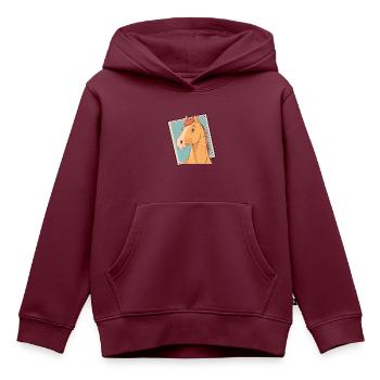 Pferde Ponyhof Ross - Kinder Premium Organic Hoodie - Burgunderrot - Vorne - AI Model Kid Female (0cm)
