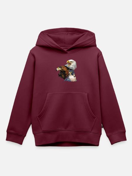 Weißkopfseeadler, Steinadler und Wanderfalke - Kinder Premium Organic Hoodie - Burgunderrot