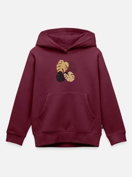 Monstera Blätter Line Art - Kinder Premium Organic Hoodie - Burgunderrot