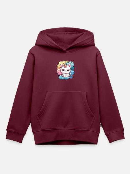 Kawaii Einhorn Katze - Kinder Premium Organic Hoodie - Burgunderrot