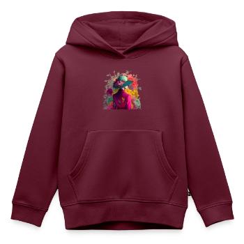 Model mit Hut und Blumen Geschenk - Kinder Premium Organic Hoodie - Burgunderrot - Vorne - AI Model Kid Female (0cm)