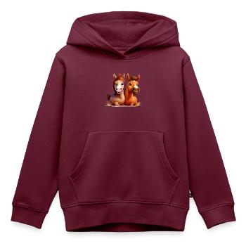 Pferdeshirt Pferde Reiten Comic Wallach Mädchen - Kinder Premium Organic Hoodie - Burgunderrot - Vorne - AI Model Kid Female (0cm)