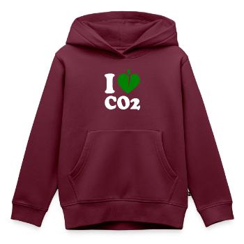 I love co2 - Kinder Premium Organic Hoodie - Burgunderrot - Vorne - AI Model Kid Female (0cm)
