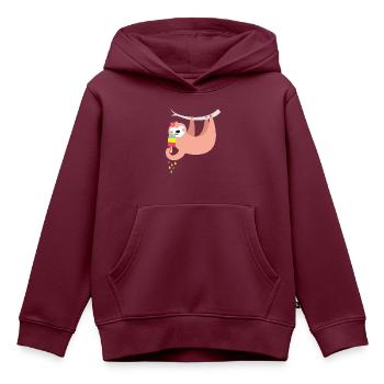 Faultier mit Eis - Kinder Premium Organic Hoodie - Burgunderrot - Vorne - AI Model Kid Female (0cm)