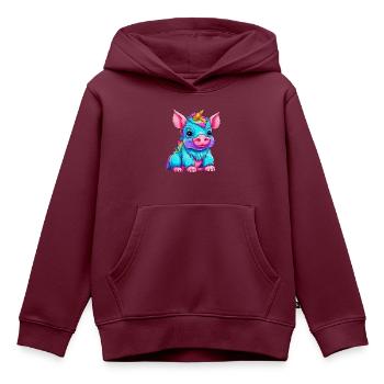 Fusion von Schwein und Einhorn - Regenbogen Design - Kinder Premium Organic Hoodie - Burgunderrot - Vorne - AI Model Kid Female (0cm)