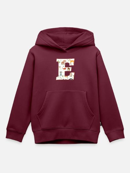 Buchstabe E, Monogramm, Tiermuster - Kinder Premium Organic Hoodie - Burgunderrot