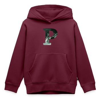 Grün marmorierter Buchstabe p - Kinder Premium Organic Hoodie - Burgunderrot - Vorne - AI Model Kid Female (0cm)