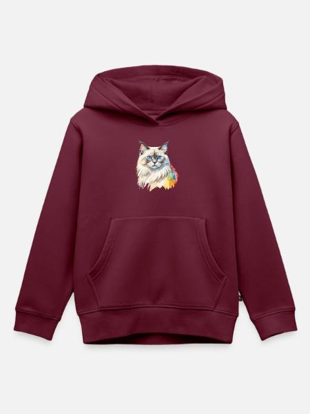 Birmakatze Wasserfarben - Kinder Premium Organic Hoodie - Burgunderrot