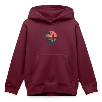 Surfbrett Sonnenuntergang und Palmen - Kinder Premium Organic Hoodie - Burgunderrot - Vorne - AI Model Kid Female (0cm)