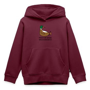 Ente will Wochenende - Kinder Premium Organic Hoodie - Burgunderrot - Vorne - AI Model Kid Female (0cm)
