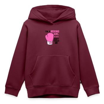 Boxmädchen fass mich nicht an - Kinder Premium Organic Hoodie - Burgunderrot - Vorne - AI Model Kid Female (0cm)