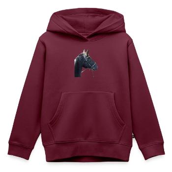 Pferdekopf eines Rappen mit Trense - Kinder Premium Organic Hoodie - Burgunderrot - Vorne - AI Model Kid Female (0cm)