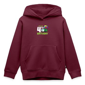 Es ist mein 4. Geburtstag Müllwagen 4. - Kinder Premium Organic Hoodie - Burgunderrot - Vorne - AI Model Kid Female (0cm)