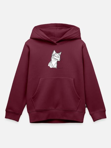 Katze in feiner Linienkunst - Kinder Premium Organic Hoodie - Burgunderrot