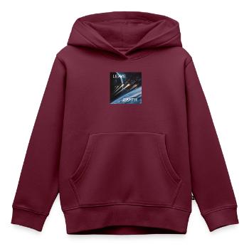 Retro Style Plakat Raumfahrt „Leave Earth“ - Kinder Premium Organic Hoodie - Burgunderrot - Vorne - AI Model Kid Female (0cm)