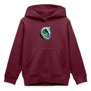Surfer auf einer großen Welle in einer 2D-Illustra - Kinder Premium Organic Hoodie - Burgunderrot - Vorne - AI Model Kid Female (0cm)