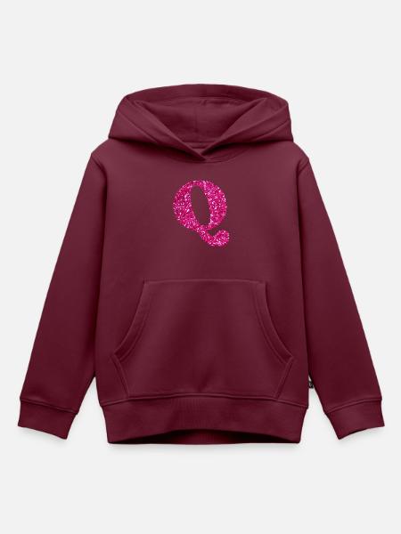 Buchstabe q rosa Glitzer - Kinder Premium Organic Hoodie - Burgunderrot