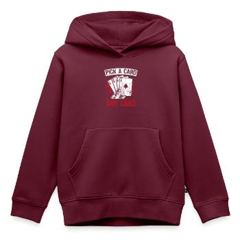 Kartenmagie Magier - Pick A Card Any Card Spruch - Kinder Premium Organic Hoodie - Burgunderrot - Vorne - AI Model Kid Female (0cm)