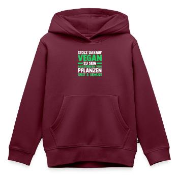 Fleischlos Vegan Pflanzlich Veganer - Kinder Premium Organic Hoodie - Burgunderrot - Vorne - AI Model Kid Female (0cm)