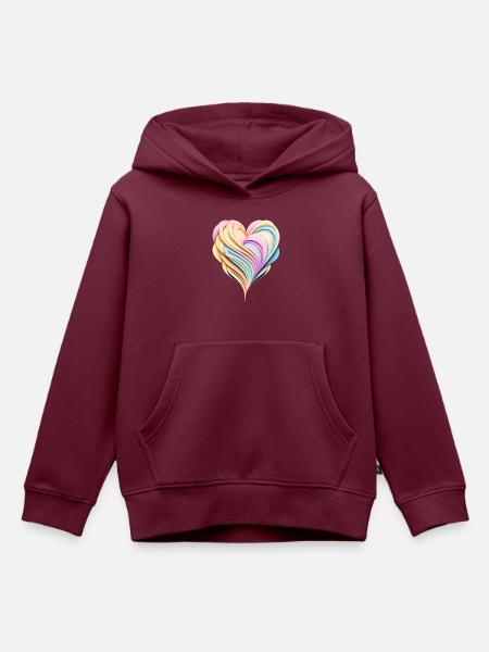 Pastellregenbogenherz in 3D-Optik - Kinder Premium Organic Hoodie - Burgunderrot