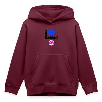 Belfast - Kinder Premium Organic Hoodie - Burgunderrot - Vorne - AI Model Kid Female (0cm)