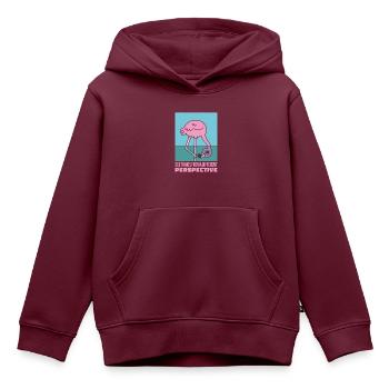 Flamingo sieht die Dinge aus einer anderen Perspektive - Kinder Premium Organic Hoodie - Burgunderrot - Vorne - AI Model Kid Female (0cm)