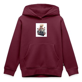 Junior Biker 2 - Kinder Premium Organic Hoodie - Burgunderrot - Vorne - AI Model Kid Female (0cm)