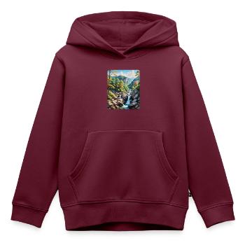 Ruhige Berg-Wasserfall-Landschaft - Kinder Premium Organic Hoodie - Burgunderrot - Vorne - AI Model Kid Female (0cm)