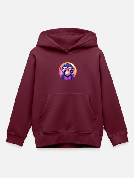 Neon Affe mit Sonnenbrille - Kinder Premium Organic Hoodie - Burgunderrot