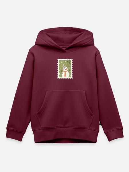 Briefmarke Schneemann - Kinder Premium Organic Hoodie - Burgunderrot