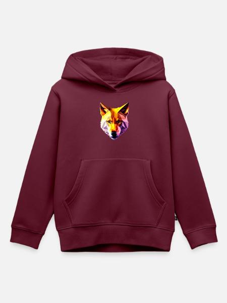 Low Poly Wolf Gesicht Design - Kinder Premium Organic Hoodie - Burgunderrot