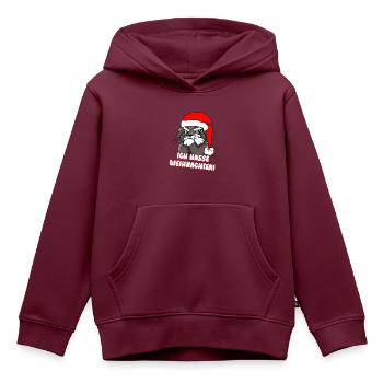 Comicstyle Katzenmotiv - Weihnachten ohne mich - Kinder Premium Organic Hoodie - Burgunderrot - Vorne - AI Model Kid Female (0cm)
