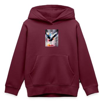 Kranich - Kinder Premium Organic Hoodie - Burgunderrot - Vorne - AI Model Kid Female (0cm)