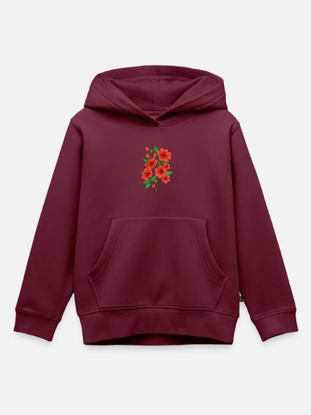 Blühende Anmut : Dunkelrosa Blüten - Kinder Premium Organic Hoodie - Burgunderrot