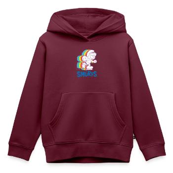 Schlümpfe Design Mit Schlumpfine Auf Rollschuhen - Kinder Premium Organic Hoodie - Burgunderrot - Vorne - AI Model Kid Female (0cm)