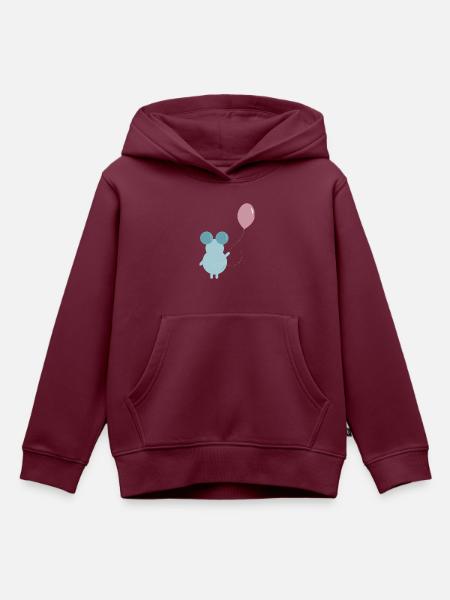 MOUSE HOLDING A BALLOON ILLUSTRATION - Kinder Premium Organic Hoodie - Burgunderrot
