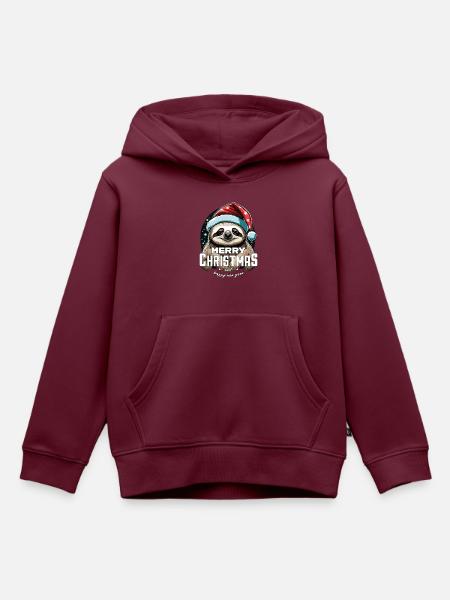 Weihnachtsfaultier - Kinder Premium Organic Hoodie - Burgunderrot