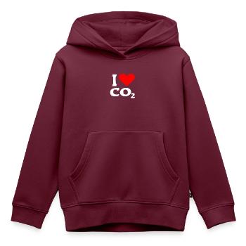 i love co2 - Kinder Premium Organic Hoodie - Burgunderrot - Vorne - AI Model Kid Female (0cm)