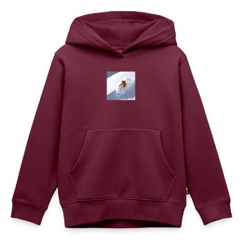 cooler Skifahrer in tiefem Pulverschnee - Kinder Premium Organic Hoodie - Burgunderrot - Vorne - AI Model Kid Female (0cm)