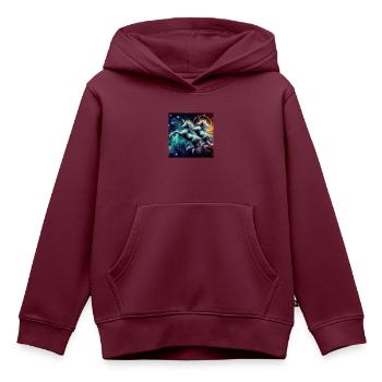Doppel Einhorn Dystopisch - Kinder Premium Organic Hoodie - Burgunderrot - Vorne - AI Model Kid Female (0cm)